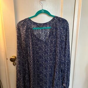 Lucky Brand Navy and Pink Patterned Top